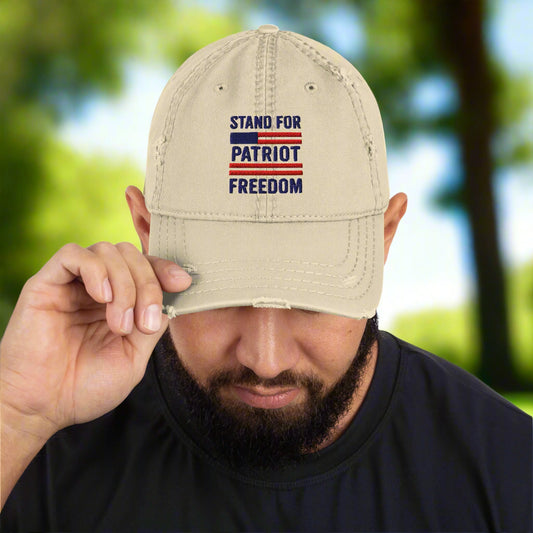 Stand For Freedom patriotic dad hat front view - conservative khaki cap
