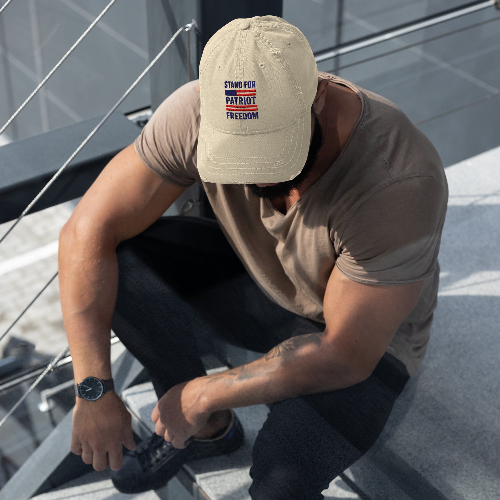 Stand For Freedom patriotic dad hat top front  view - distressed conservative cap