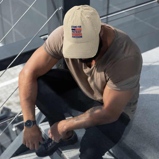 Stand For Freedom patriotic dad hat top front  view - distressed conservative cap