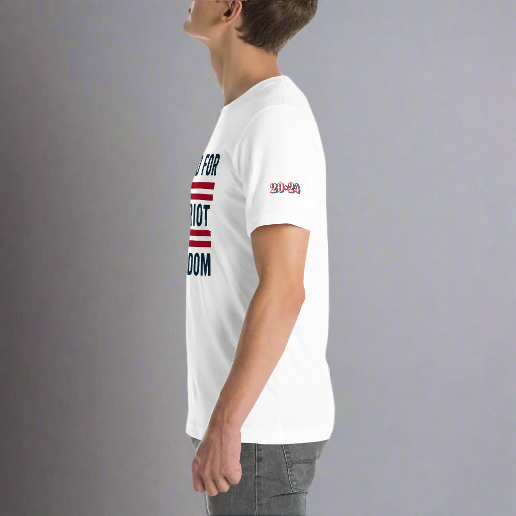 Stand for Freedom patriotic t-shirt left sleeve design - conservative American apparel